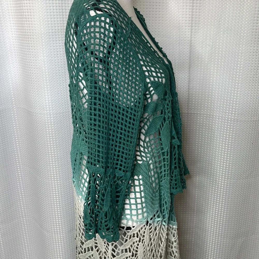 Green Ombre Crochet Open-Front Cardigan